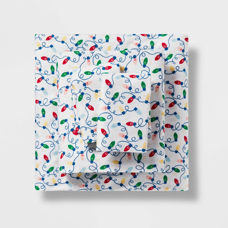 King Christmas Flannel Sheet Set Bulb Print - Wondershop