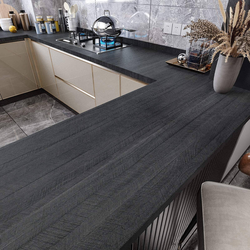 WESTICK Black Wood Wallpaper Peel and Stick Countertops for Kitchen Peel and Stick Paper Sticky Wallpaper Stick and Peel Vinyl Countertop Contact