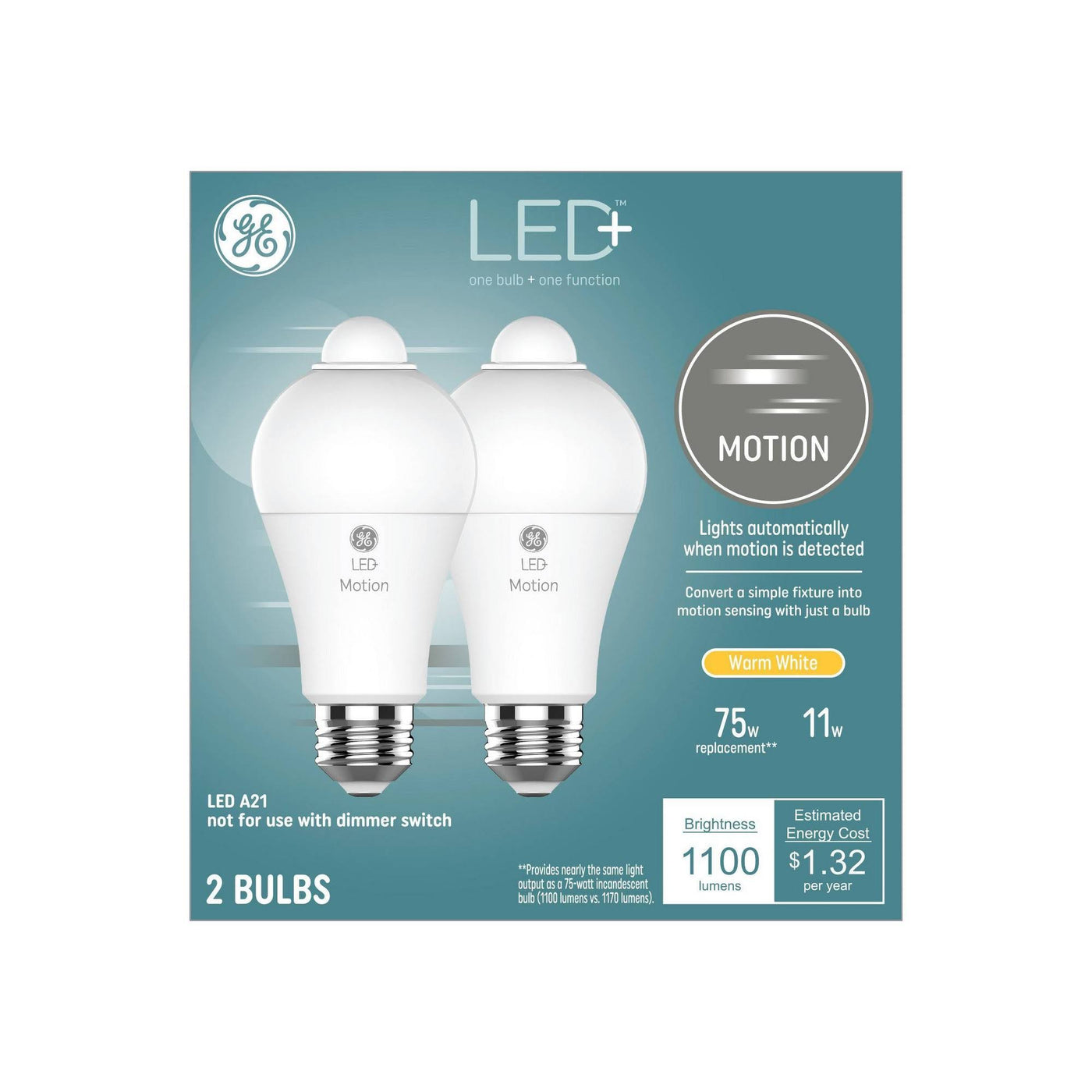 GE 93129313 LED+ Motion Replacement A21 Light Bulb, Soft White